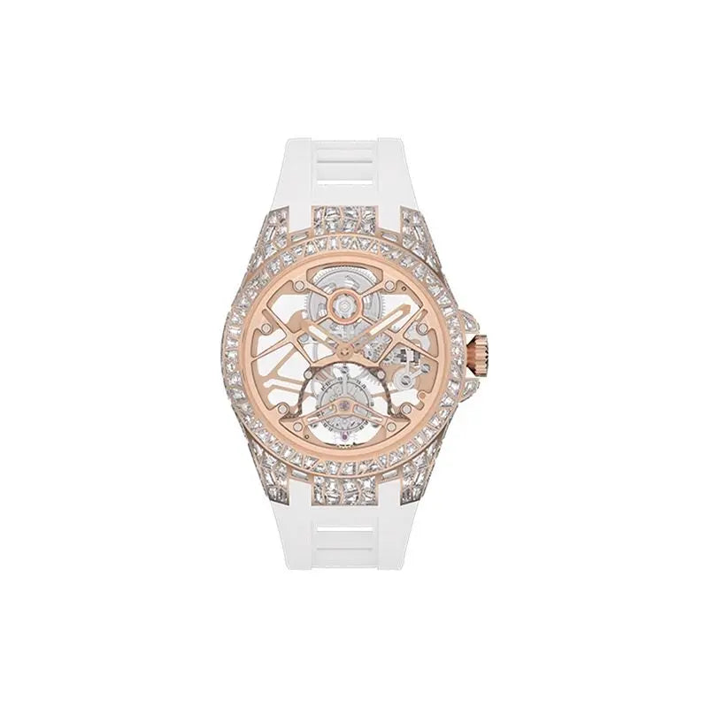 Round hollow tourbillon mechanical movement waterproof men's watch