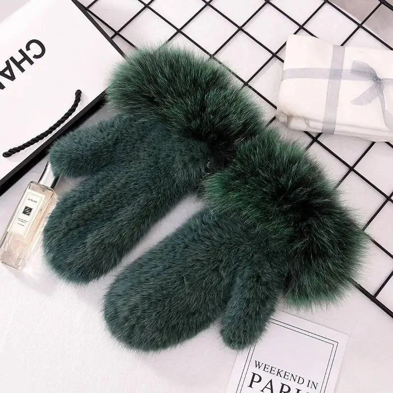 2026 Real Mink Fur Gloves For Women Winter Fox Fur Cuffs Women's Mittens Hand Knitted Full Finger Gloves Lady Fluffy Luxury Fur