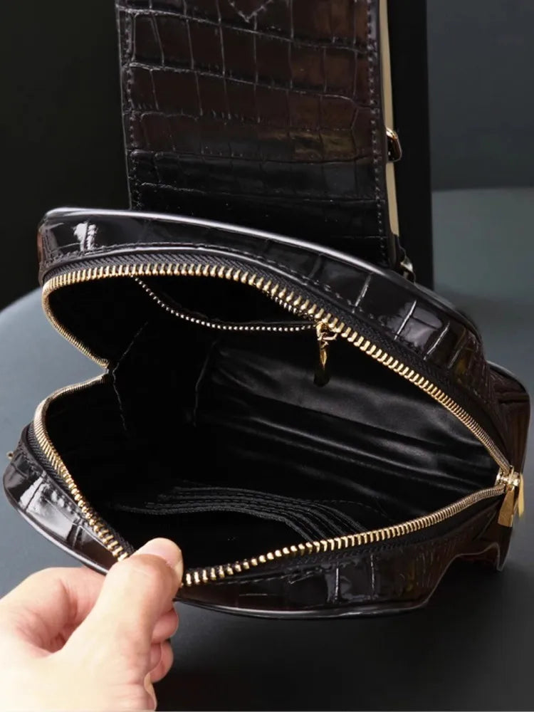 Top Quality Men Crocodile Genuine Leather Chest Bag Travel Flap Crossbody Bag New Fashion Floral Embroidery Strap Shoulder Bags