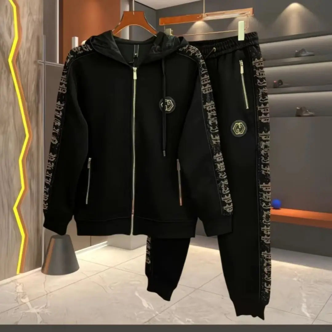 Men's Hooded Sports Two-Piece Tracksuit – Light Luxury Suit