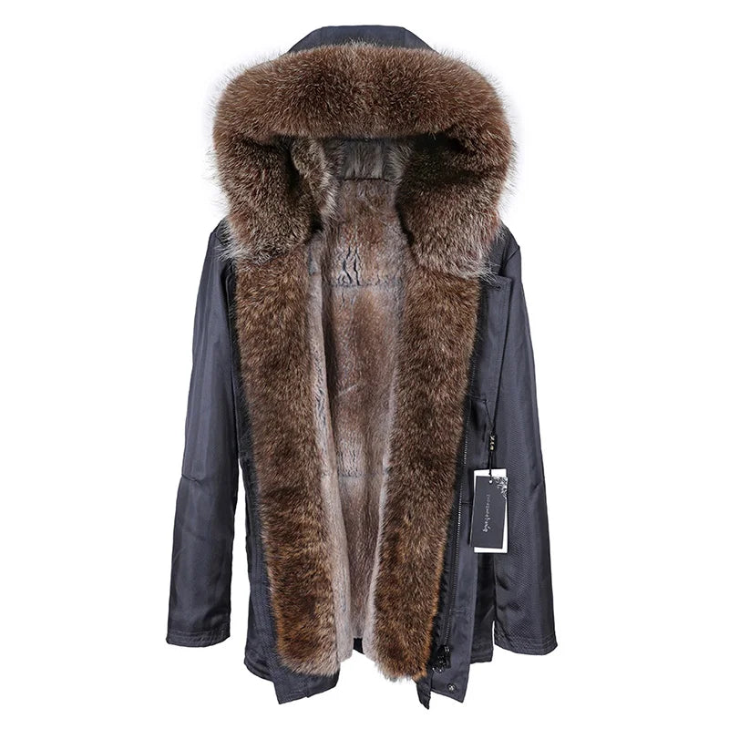 Men's Hooded Raccoon Fur Collar Coat | Vexaro