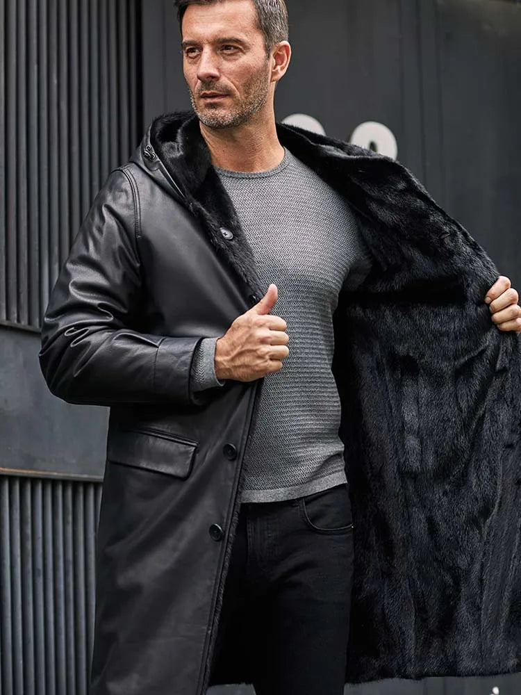Vexaro Cowhide Leather Mink Fur Long Parka – Vexaro