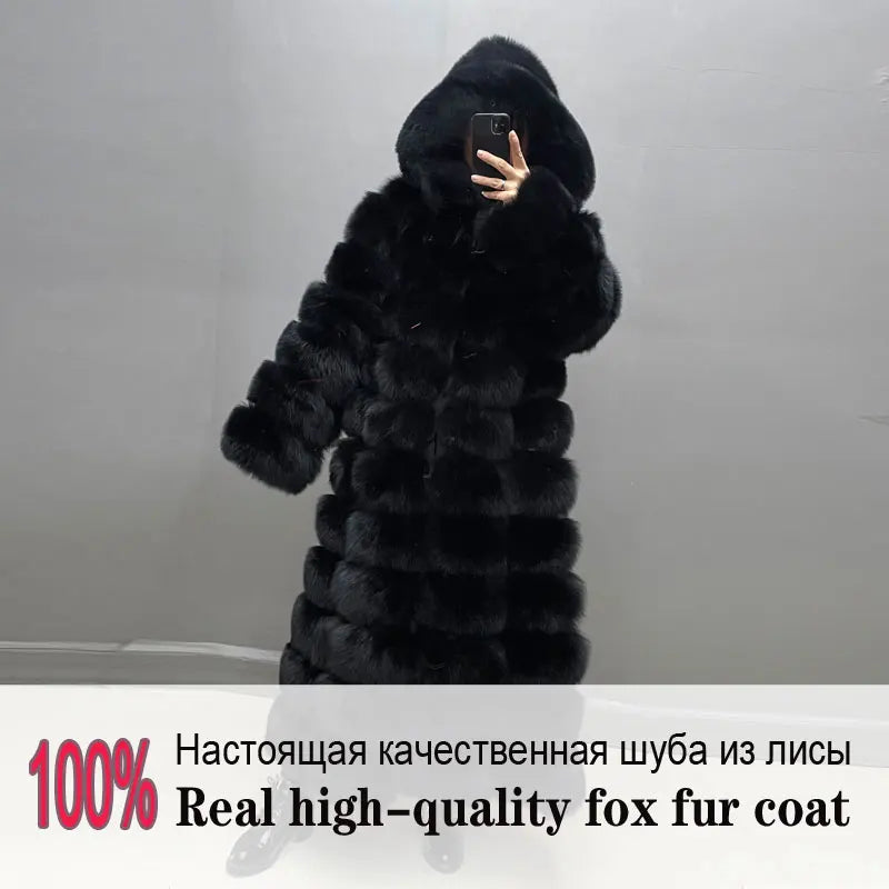 Vexaro Winter Women's Real Fox Fur Coat | Hooded Natural Fur Overcoat