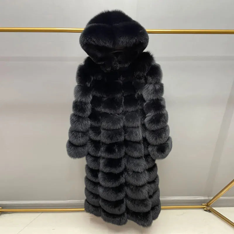 Vexaro Winter Women's Real Fox Fur Coat | Hooded Natural Fur Overcoat