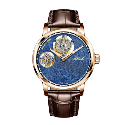 Haofa Doppel-Tourbillon-Uhr für Herren, Saphir-Fliegendes-Tourbillon, Handaufzug, mechanisches Skelettwerk, Herrenarmbanduhr Luxus 003