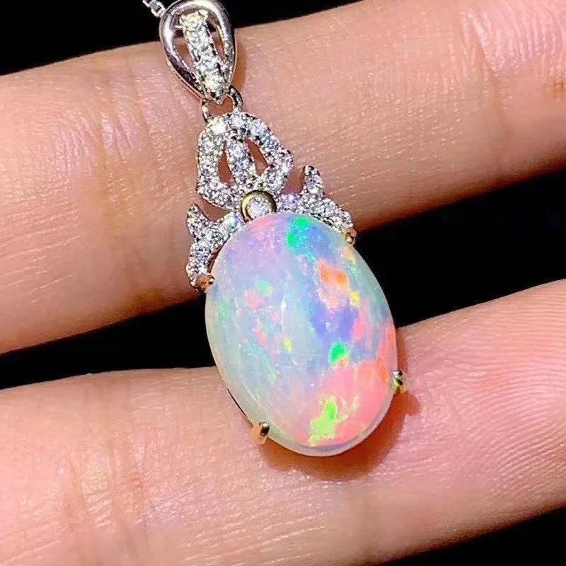 Natural Opal Pendant, Australian Mining Area, Color Change Effect, 925 Silver Send Chain 10*12mm