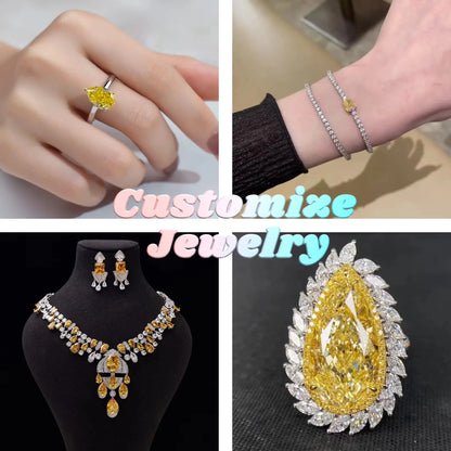 Collage of jewelry including a ring, bracelet, necklace, and brooch with 'Customize Jewelry' text.