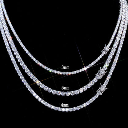 MooSuun 3/4/5mm Moissanite Tennis Necklace for Women Men Sparkling Lab Diamond S925 Sterling Silver Luxury Fine Jewelry