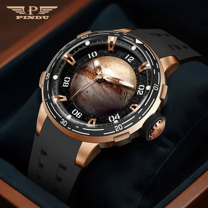 PINDU Design Watches Planet Series Miyota 8215 Mechanical Watch Men's Luminous Waterproof Curved Mirror Pointer Silicone Strap