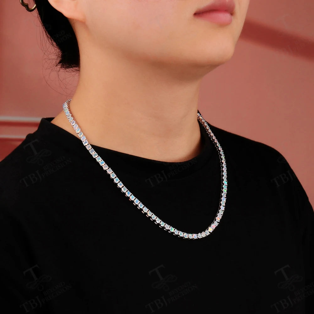 Classic design 50cm Opal Necklace 925 sterling silver natural gems fine jewelry for women girls mom anniversary birthday gift