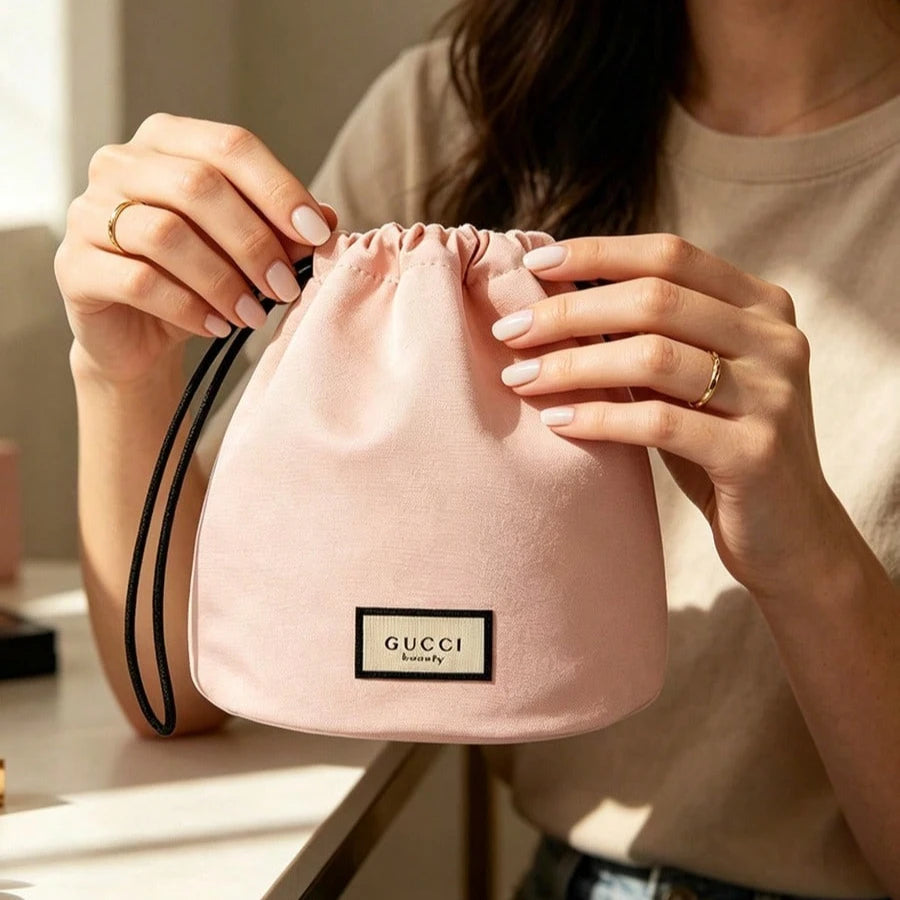 Gucci bag Women Drawstring Cosmetic Bag Pink Canvas Travel Storage Pouch Bathroom Organizer Ideal Gift For Girlfriend And Friend