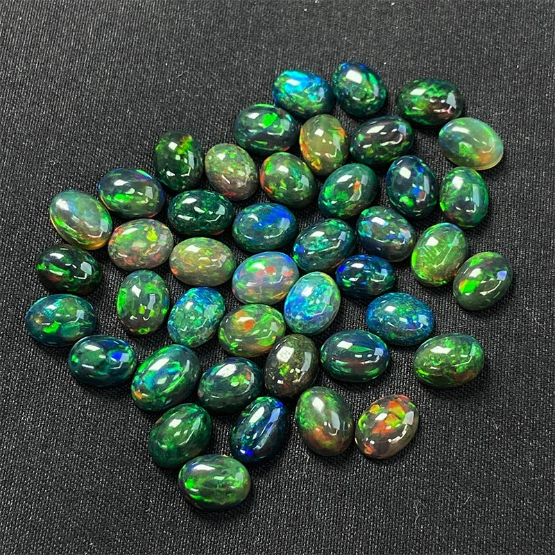 Natural Black Fire Opal Oval Shape Cabochon Smooth Polished Surface Loose Gemstones Multiple Sizes For Jewelry Making