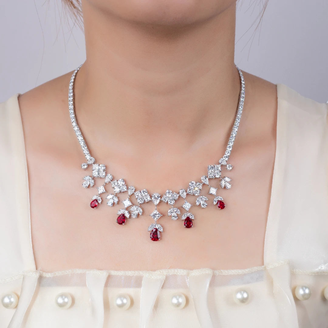 18K Gold Princess Pear Red Lab Diamond Pendant
