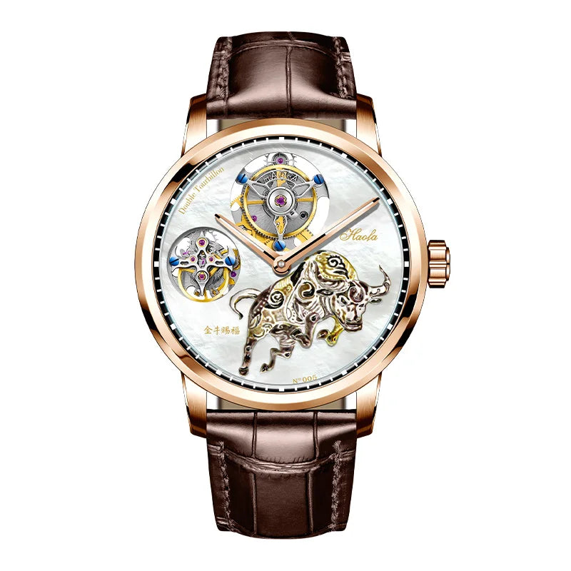 Double Tourbillon Taurus Shell Carved Men's Watch | Vexaro