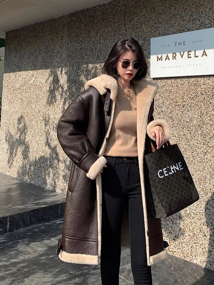 Women's Sheepskin Shearling Long Coat – Vexaro