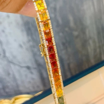 Aazuo Luxury 18K Yellow Gold Natrual Color Sapphire Real Diamonds Rainbow Bracelet For Woman Upscale Trendy Engagement Party