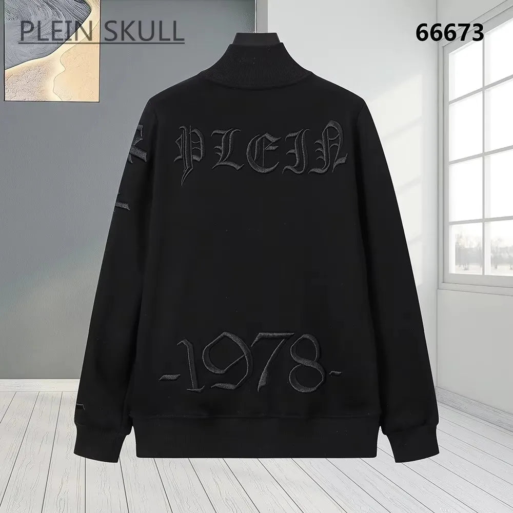Plein Skull Men's Zipper Stand up Collar Sports Set Gothic Jacket Running Pants 2-piece Set Streetwear Autumn/Winter Daily Party