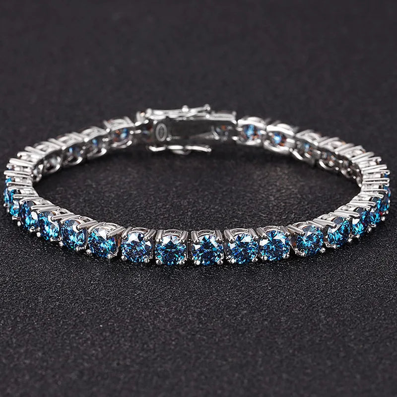 Royal Blue Moissanite Tennis Bracelet Platinum 3mm | Vexaro