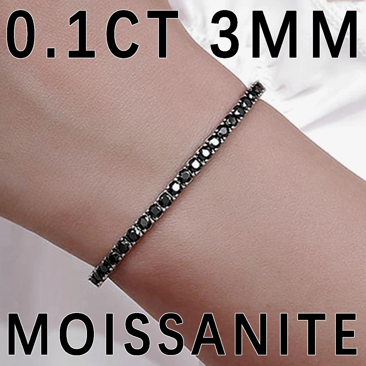 S925 Sterling Silver Black Moissanite Tennis Bracelet Full Paved Iced Out Hip Hop Street Style Unisex Luxury Jewelry Gift