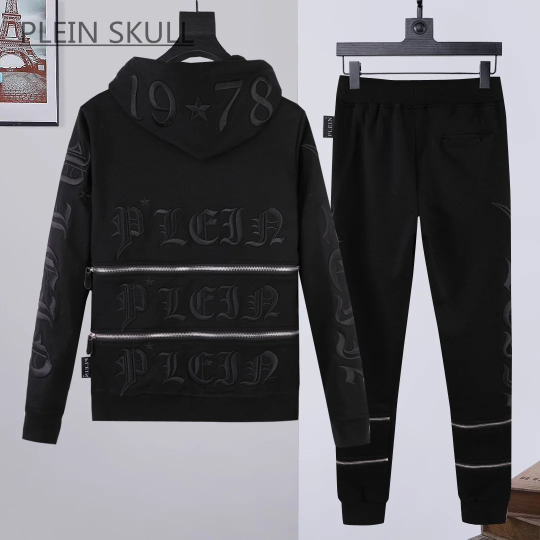 Plein Skull Spring Autumn Versatile Round Neck Hooded Suit Men's Y2K Coat Daily Casual Coat Pants Luxury Brand Suit M-XXXL