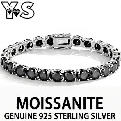 S925 Sterling Silver Black Moissanite Tennis Bracelet Full Paved Iced Out Hip Hop Street Style Unisex Luxury Jewelry Gift