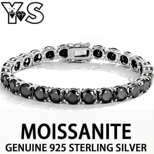 S925 Sterling Silver Black Moissanite Tennis Bracelet Full Paved Iced Out Hip Hop Street Style Unisex Luxury Jewelry Gift