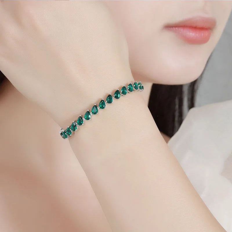 Platinum Pear Green Moissanite Diamond Bracelet | Vexaro