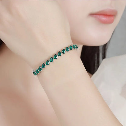Platinum Pear Green Moissanite Diamond Bracelet | Vexaro