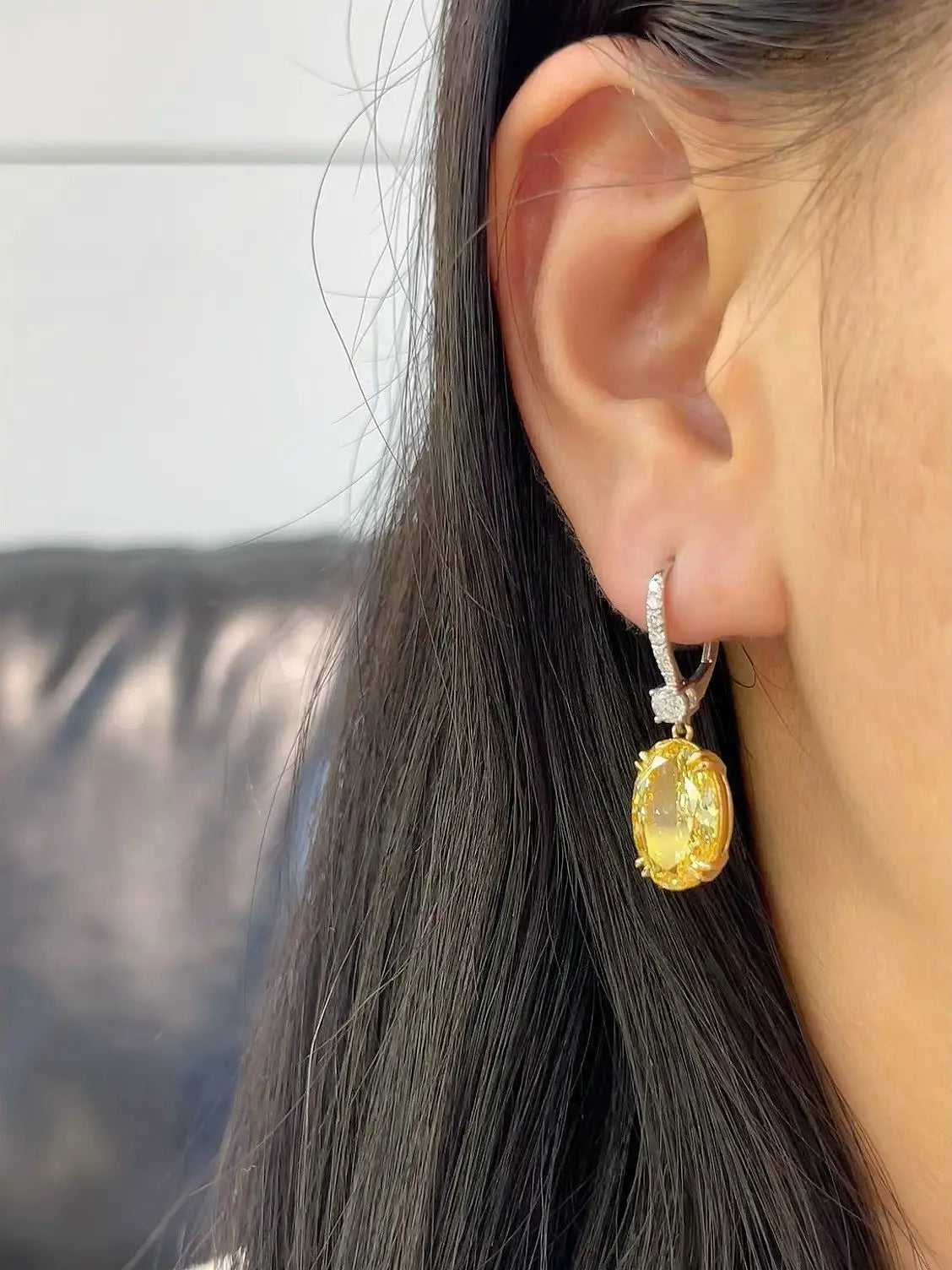 2026 G18K White Gold 12.02ct Lab Grown Yellow Diamonds Female's Drop Dangle Earrings for Women Fine Earrings