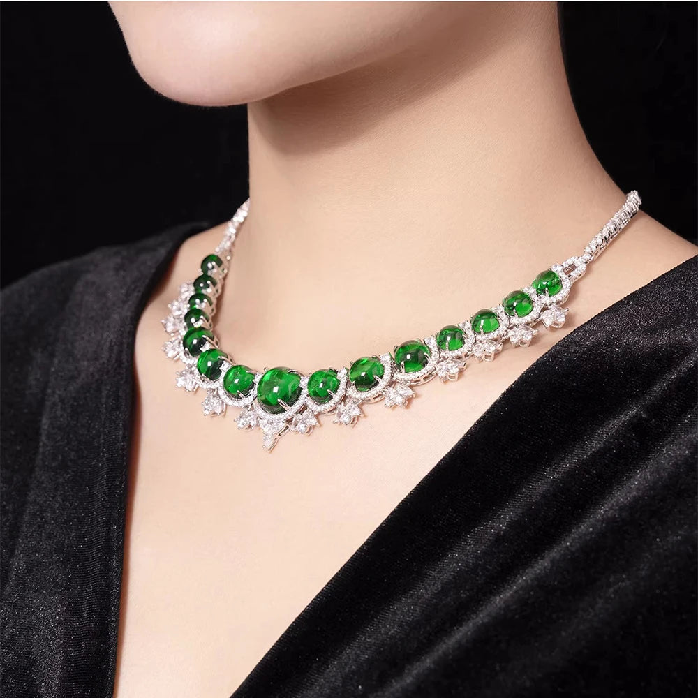 WUIHA 100% 925 Sterling Silver Lab Sapphire Emerald High Carbon Diamonds Gemstone Wedding Cocktail Pendant Necklace Fine Jewelry