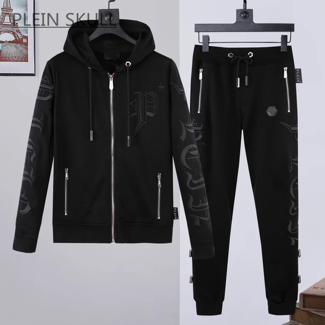 Plein Skull Spring Autumn Versatile Round Neck Hooded Suit Men's Y2K Coat Daily Casual Coat Pants Luxury Brand Suit M-XXXL