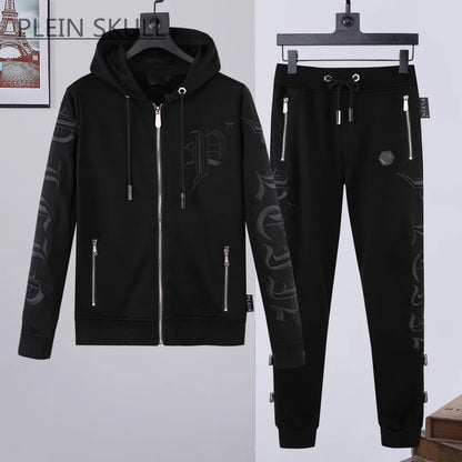 Plein Skull Spring Autumn Versatile Round Neck Hooded Suit Men's Y2K Coat Daily Casual Coat Pants Luxury Brand Suit M-XXXL