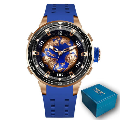 PINDU Design Watches Planet Series Miyota 8215 Mechanical Watch Men's Luminous Waterproof Curved Mirror Pointer Silicone Strap