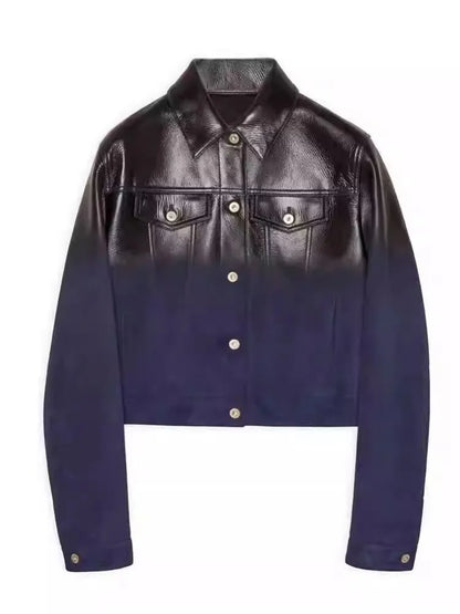 Black leather jacket with a gradient effect on a white background
