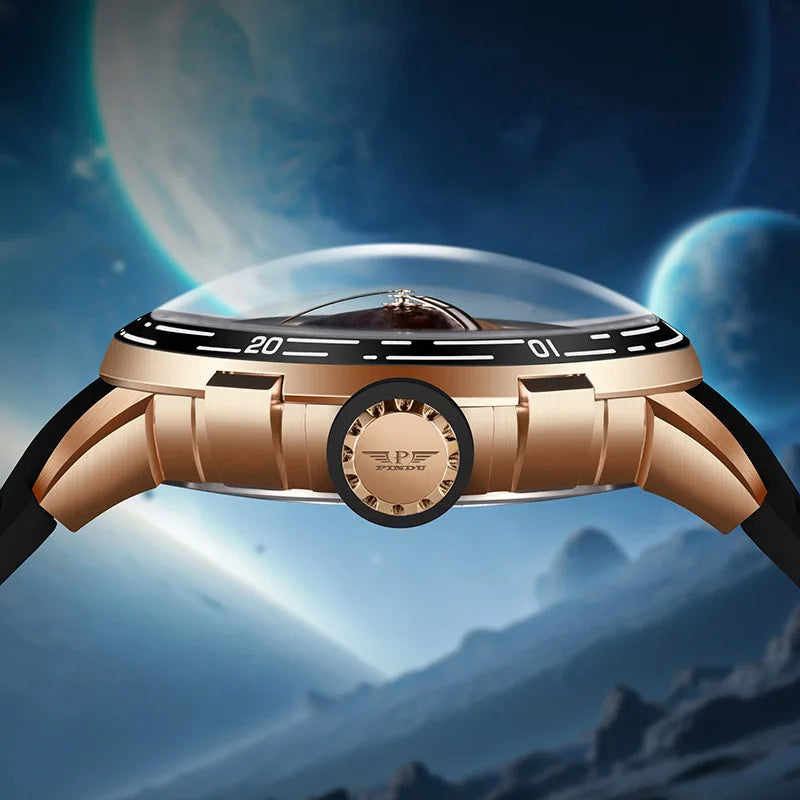 PINDU Design Watches Planet Series Miyota 8215 Mechanical Watch Men's Luminous Waterproof Curved Mirror Pointer Silicone Strap