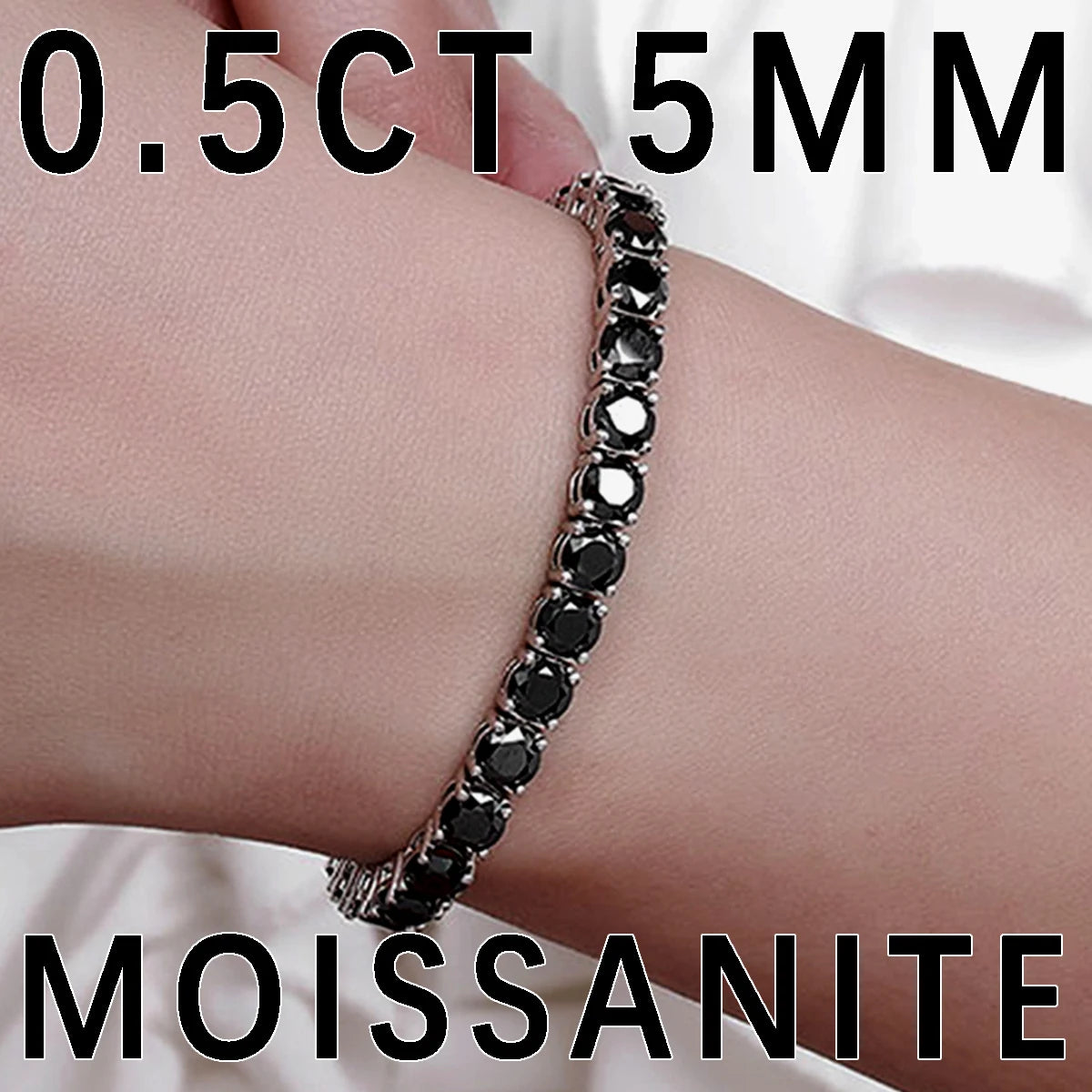 S925 Sterling Silver Black Moissanite Tennis Bracelet Full Paved Iced Out Hip Hop Street Style Unisex Luxury Jewelry Gift