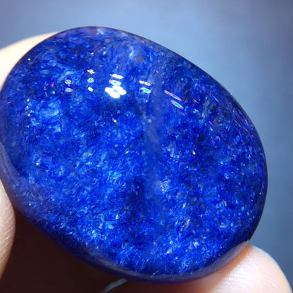 Natural Blue Rutilated Dumortierite Quartz Pendant 30/24/12.1mm Clear Flower Necklace Gold Jewelry AAAAAAA