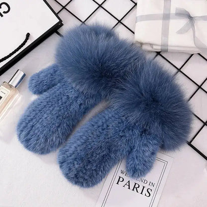 2026 Real Mink Fur Gloves For Women Winter Fox Fur Cuffs Women's Mittens Hand Knitted Full Finger Gloves Lady Fluffy Luxury Fur