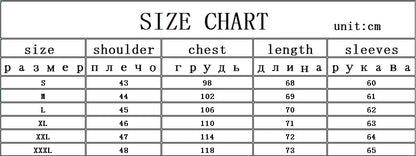 Size chart for clothing measurements in centimeters