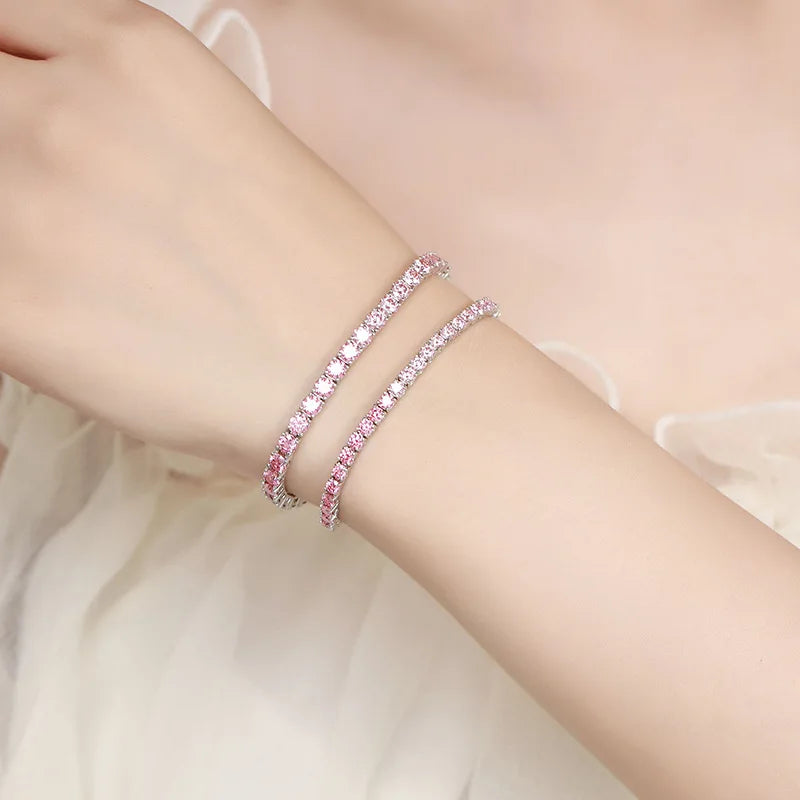 Luxury white gold solid platinum PT950 purple pink white gradient moissanite bracelet full of diamonds simple hand jewelry