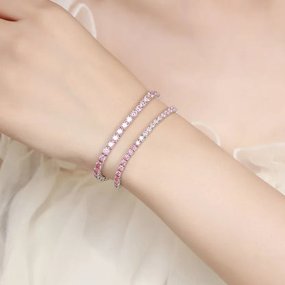 Luxury white gold solid platinum PT950 purple pink white gradient moissanite bracelet full of diamonds simple hand jewelry