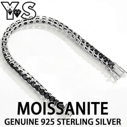 S925 Sterling Silver Black Moissanite Tennis Bracelet Full Paved Iced Out Hip Hop Street Style Unisex Luxury Jewelry Gift