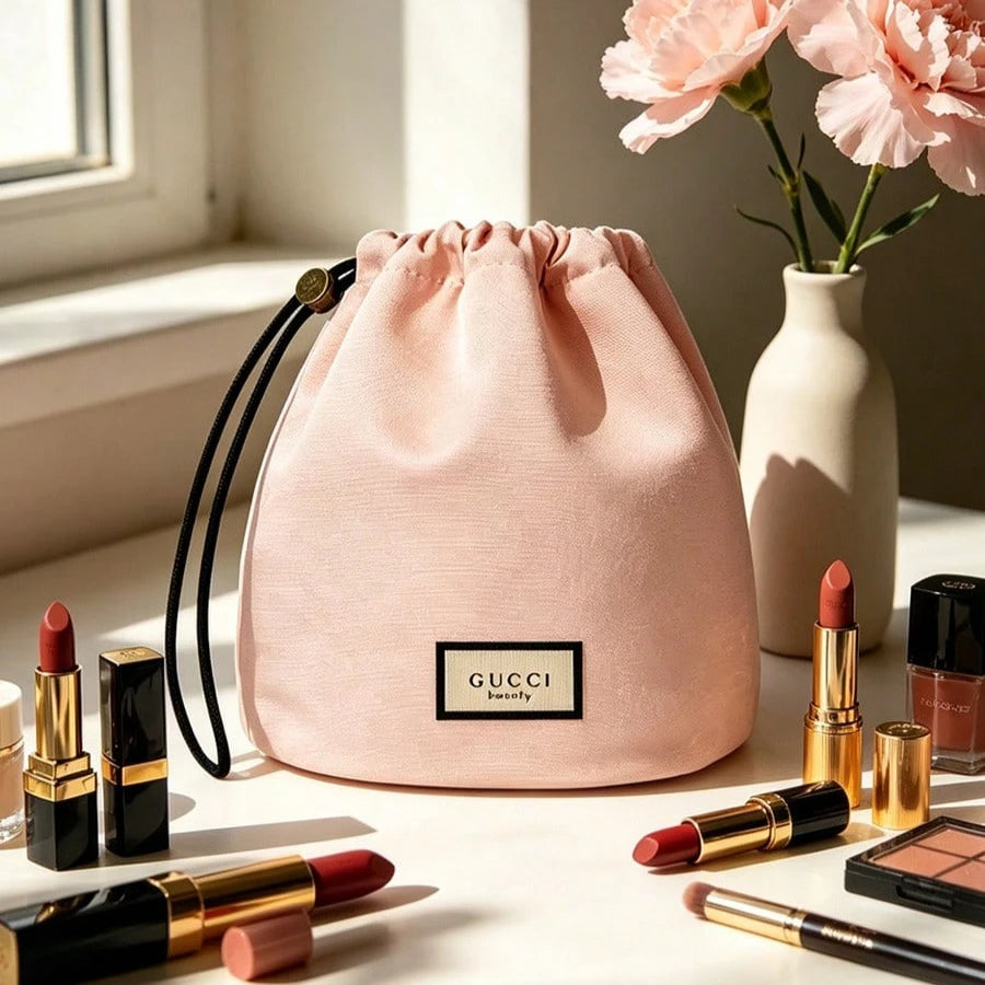 Gucci bag Women Drawstring Cosmetic Bag Pink Canvas Travel Storage Pouch Bathroom Organizer Ideal Gift For Girlfriend And Friend