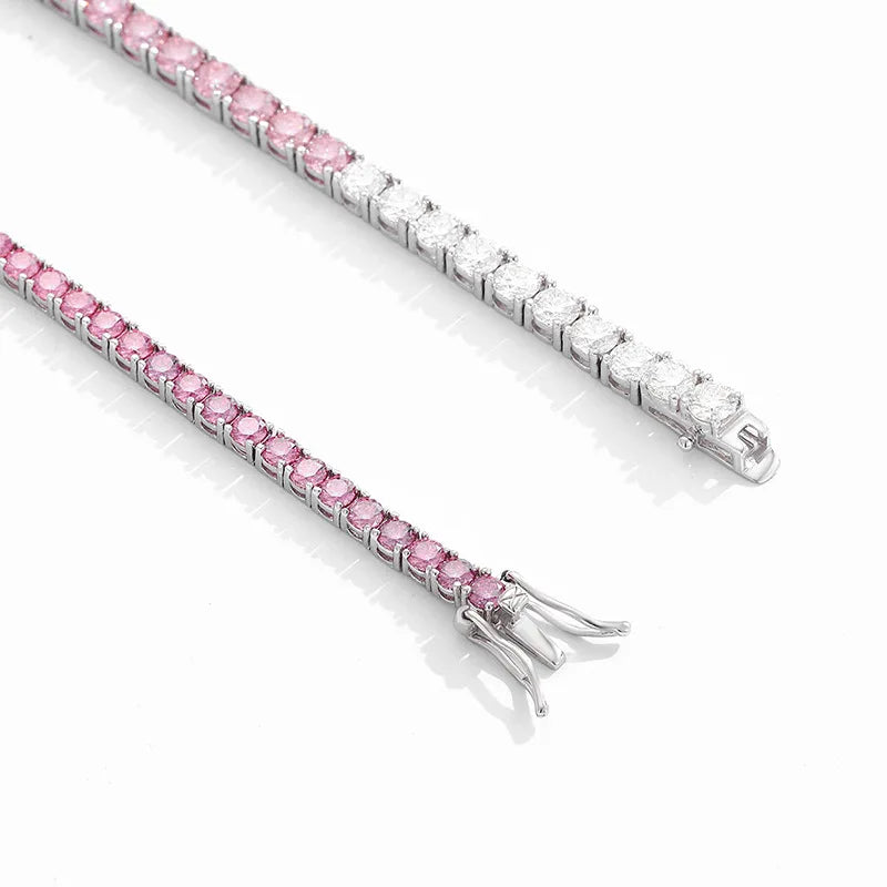 Luxury white gold solid platinum PT950 purple pink white gradient moissanite bracelet full of diamonds simple hand jewelry