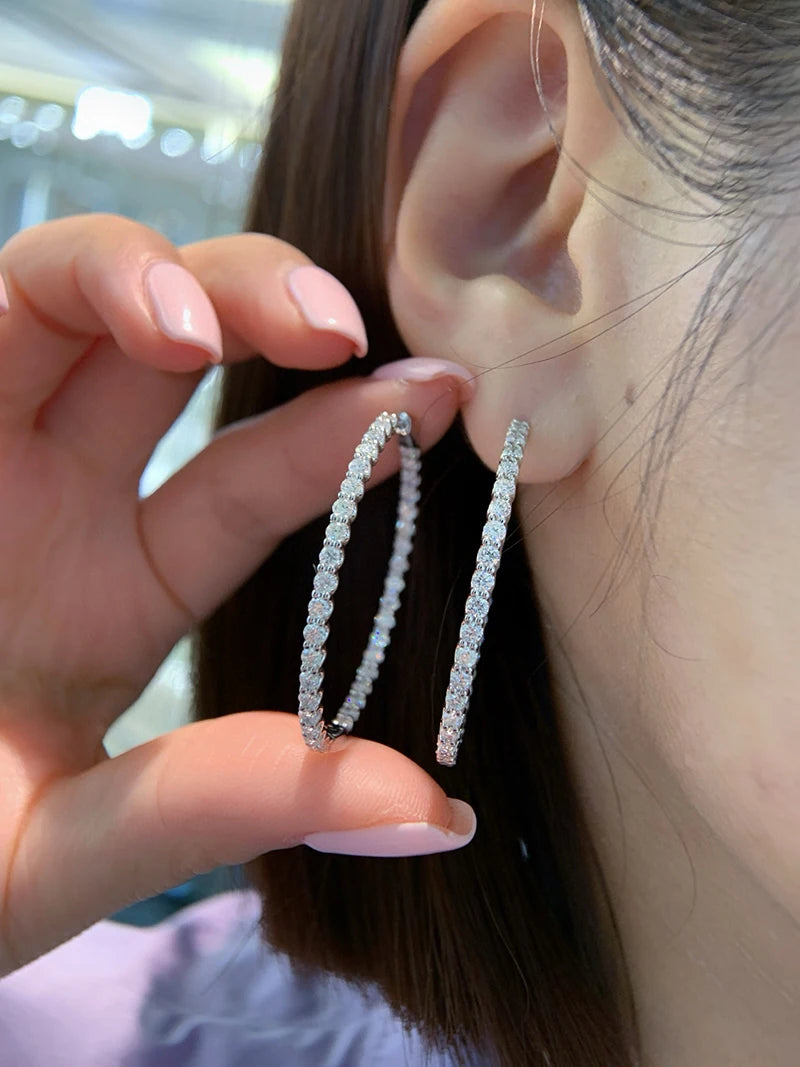 Vexaro 18K White Gold Natural Diamond Hoop Earrings | LUOWEND