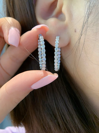 Vexaro 18K White Gold Natural Diamond Hoop Earrings | LUOWEND