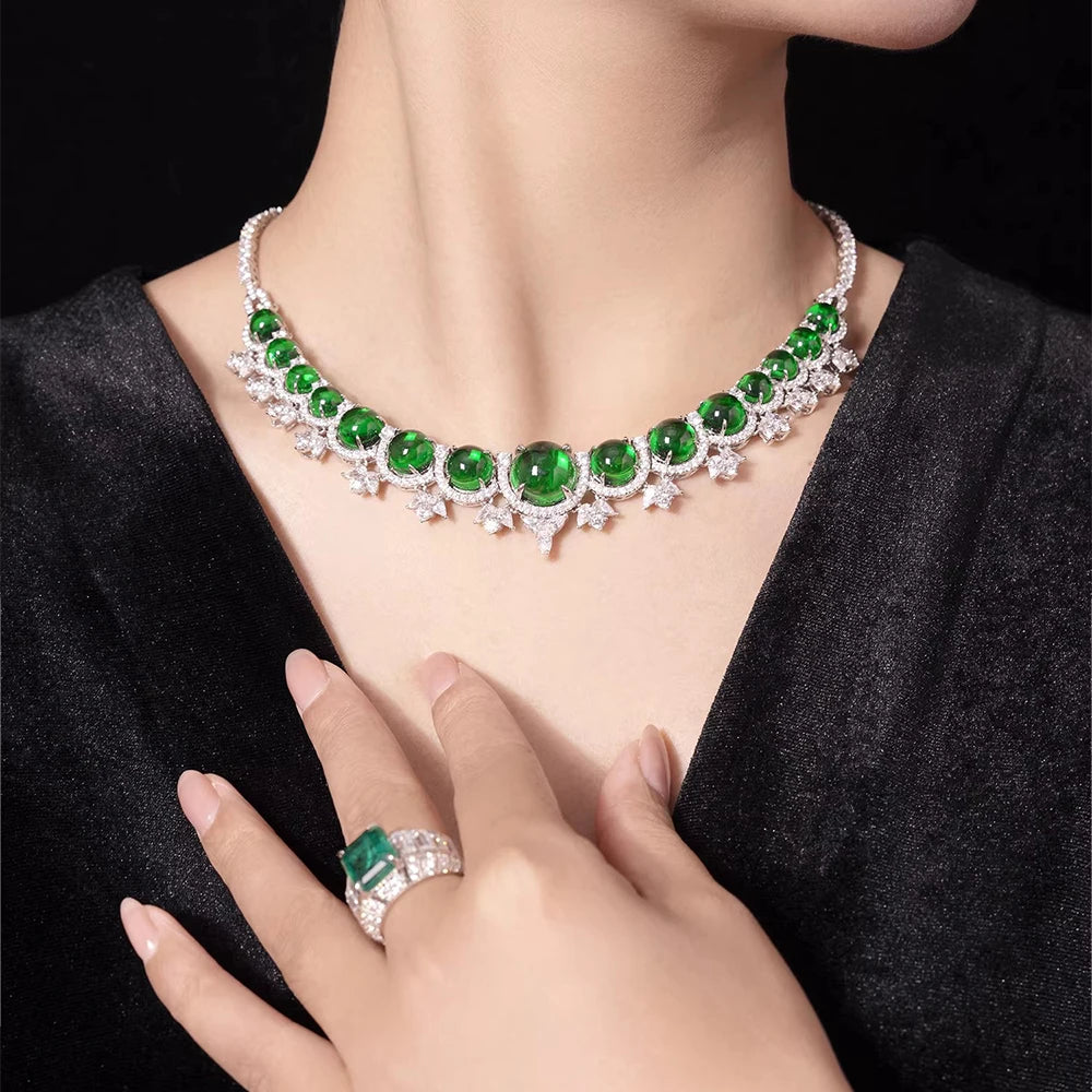 WUIHA 100% 925 Sterling Silver Lab Sapphire Emerald High Carbon Diamonds Gemstone Wedding Cocktail Pendant Necklace Fine Jewelry