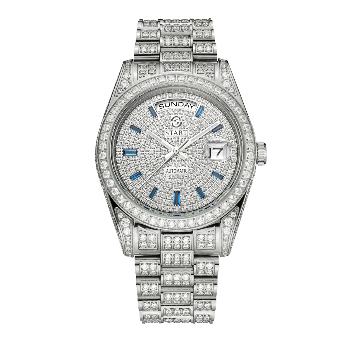 【START】Men's watch Swiss Automatic Mechanical Movement Diamond Watch Waterproof Date Week Function Golden watch