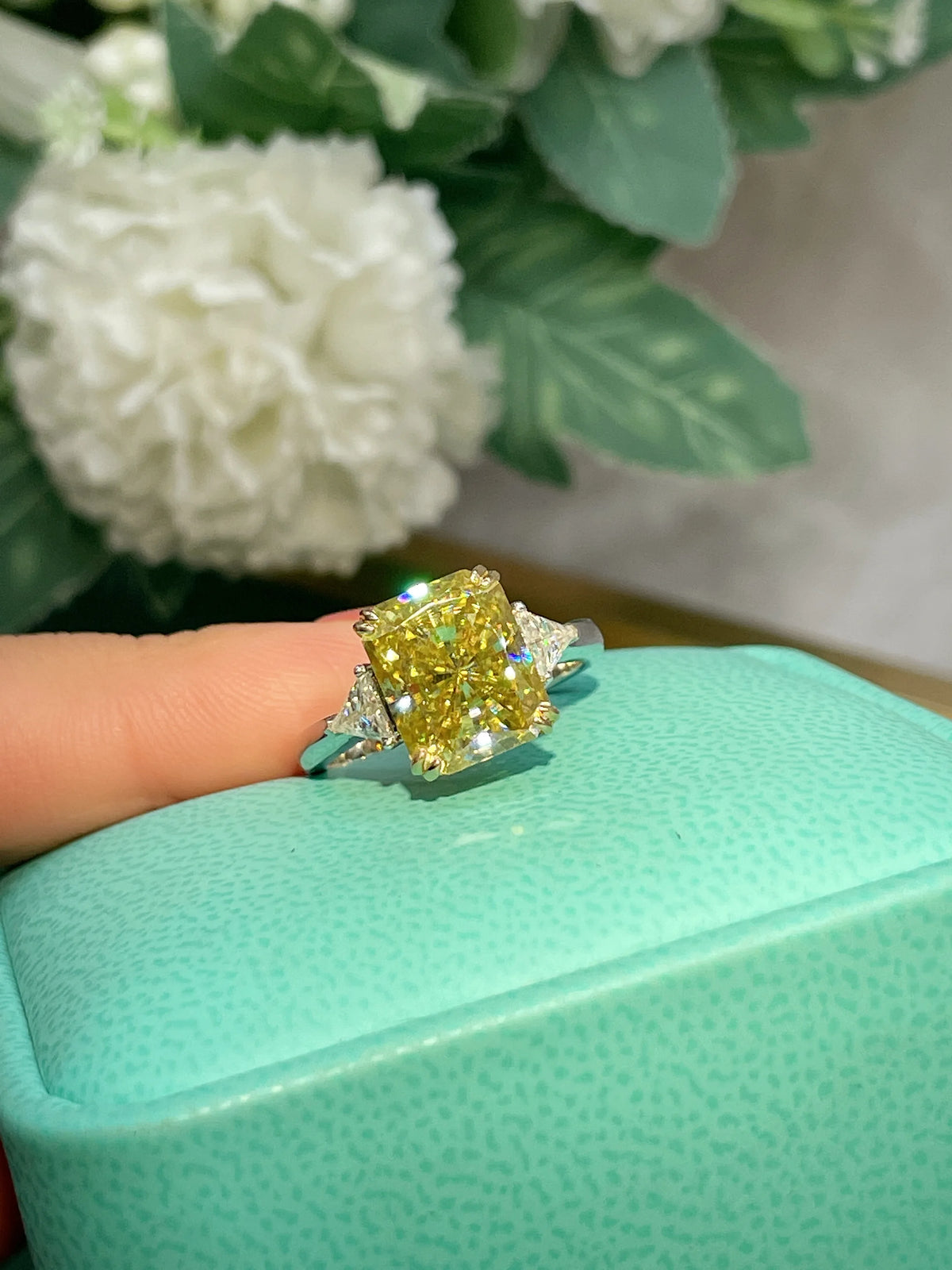 14K Gold Solid Real 5ct Radiant Cut Three-Stone Diamond Ring, Lab-Grown Diamonds (CVD/HPHT), Custom-Made Wholesale Wedding Rings