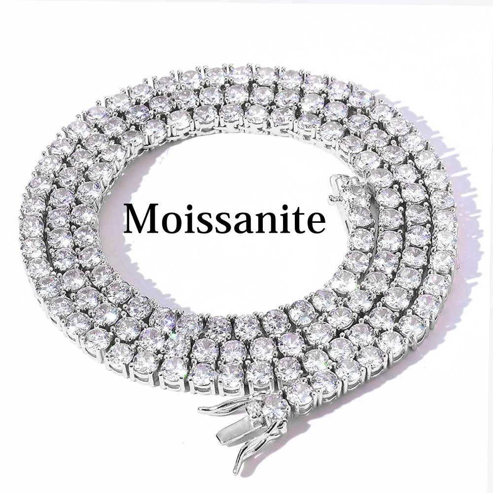MooSuun 3/4/5mm Moissanite Tennis Necklace for Women Men Sparkling Lab Diamond S925 Sterling Silver Luxury Fine Jewelry